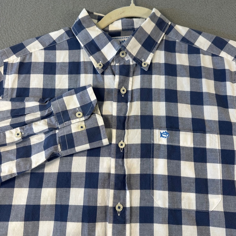 Southern Tide Mens Small Trim Fit Navy White Buffalo Check Button Down Shirt